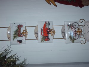 Flour sacks towels with vintage truck collection.